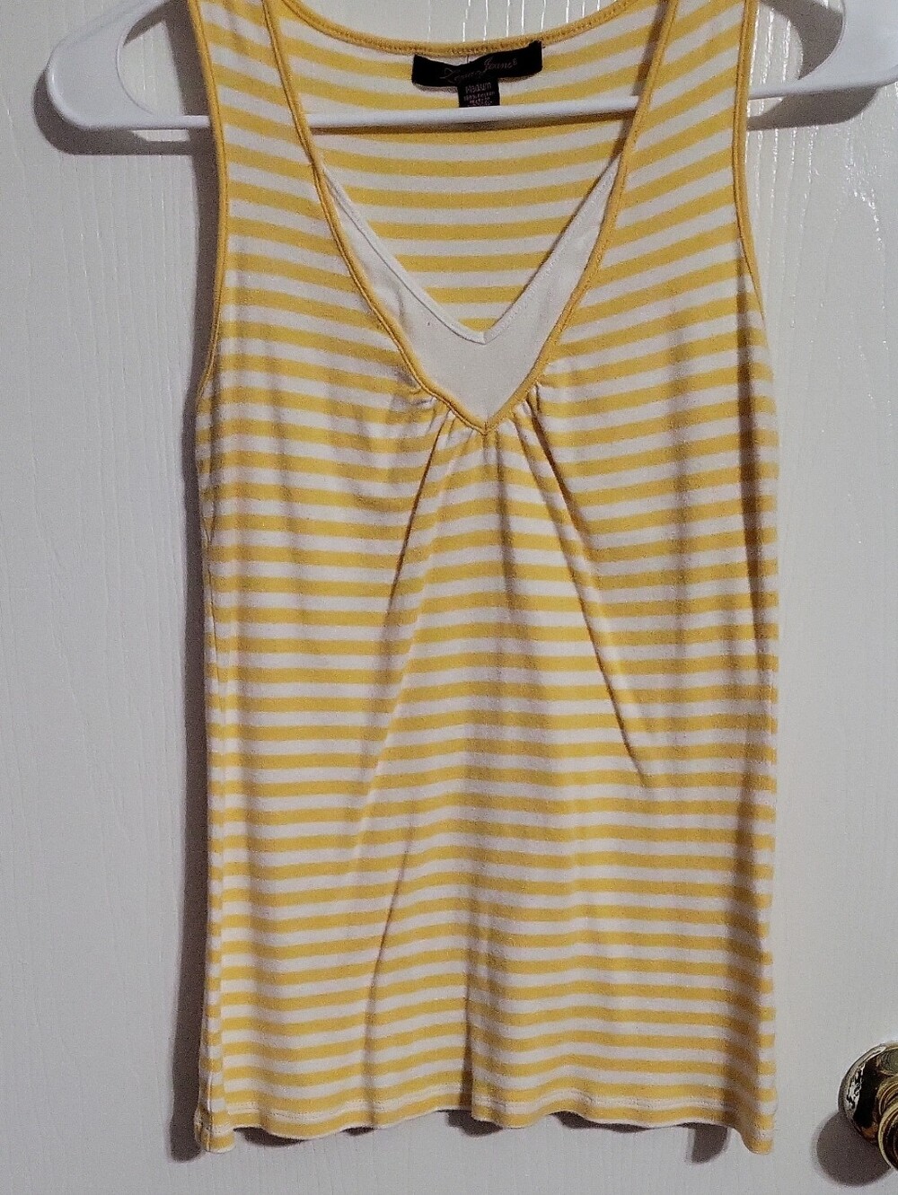 Shirt-Sleeveless V-Neck Striped Tank Top in Yellow & White #3189